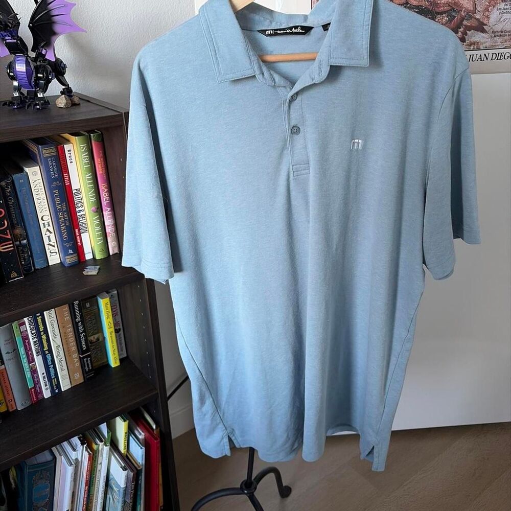 TravisMathew Polo Shirt Mens XL Blue Performance Golf Short Sleeve